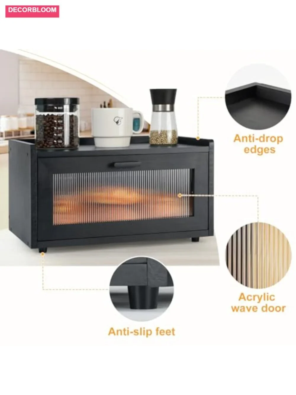 Stackable Pine Wood Bread Box with Magnetic Acrylic Door